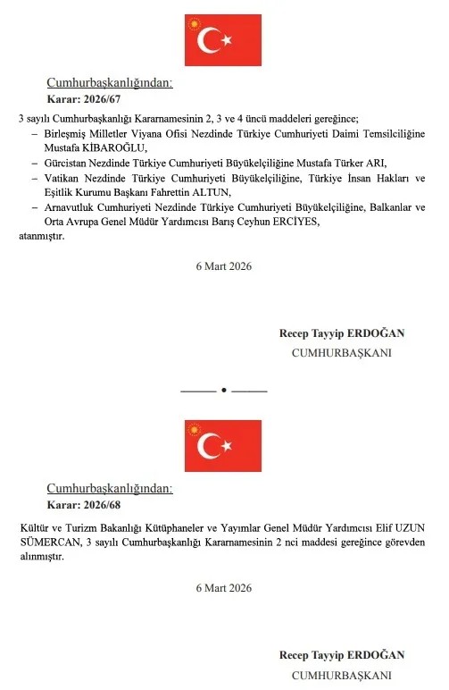 Cumhurbaşkanı Recep Tayyip Erdoğan İmzaladı! Atama Kararları Resmi Gazete'de